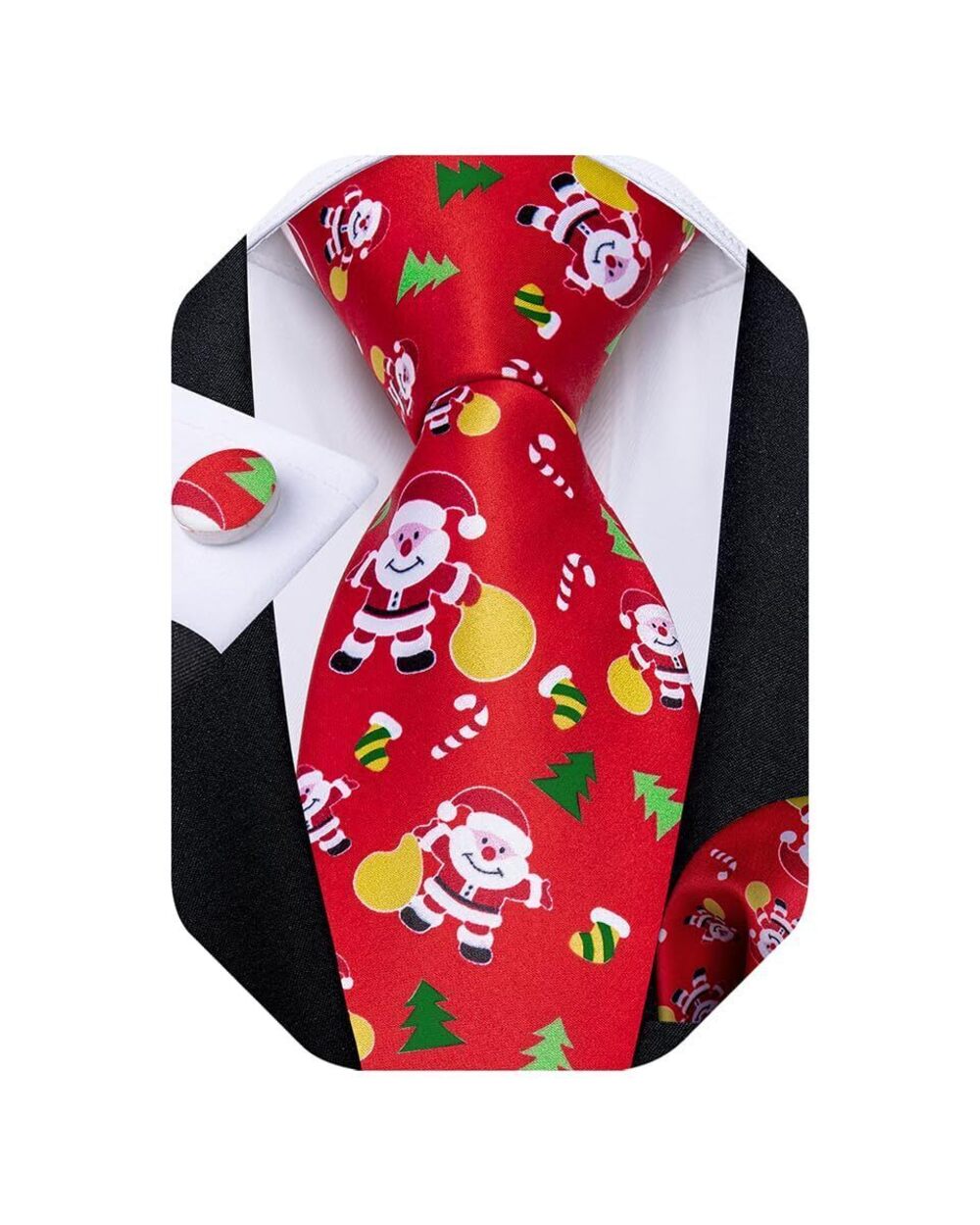 7710 Christmas Ties Xmas Holiday Necktie and Pocket Square Cufflinks Set